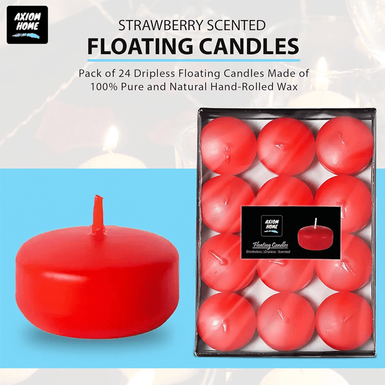 Unscented Pack of 24 Floating Candles, 4 Hours Burning Time - ( Red )