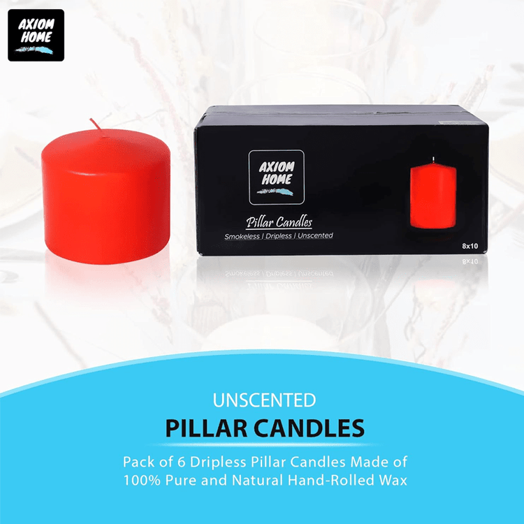 (Pack of 6) Long lasting Pillar Candles 51 Hours - FREE SHIPPING - Axiom (Red-3.15 x 3.15 Inches)