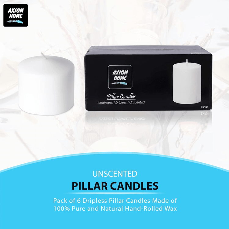 (Pack of 6) Long lasting Pillar Candles 51 Hours - FREE SHIPPING - Axiom (White-3.15 x 3.15 Inches)