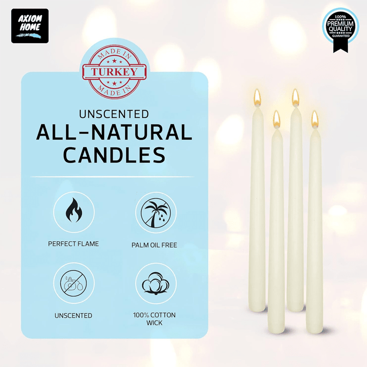 Pack of 10 Unscented Taper Candles-9.84 Inches Tall Thicker Candle Set-9 Hours Burning time (Ivory)