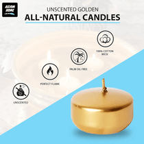 Unscented Pack of 24 Floating Candles, 4 Hours Burning Time - ( Metallic Golden )