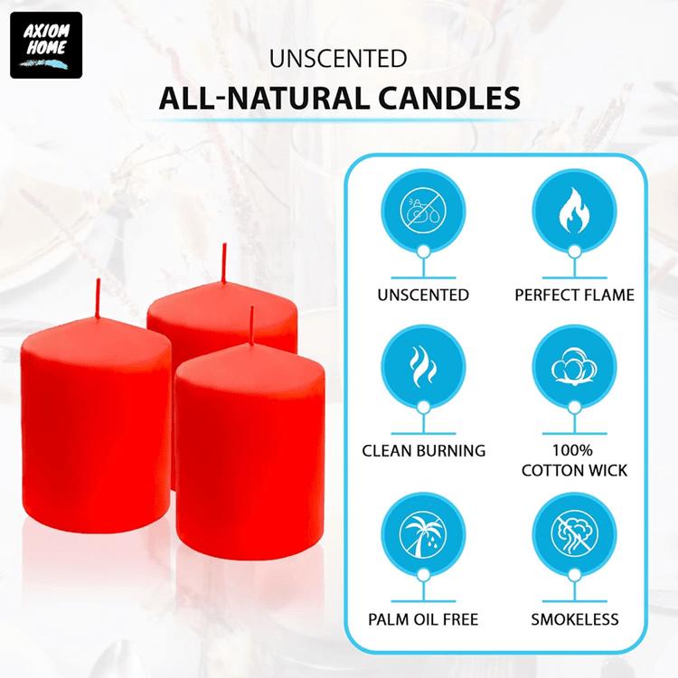 (Pack of 6) Long lasting Pillar Candles 65 Hours - FREE SHIPPING - Axiom (Red-3.15 x 3.94 Inches)