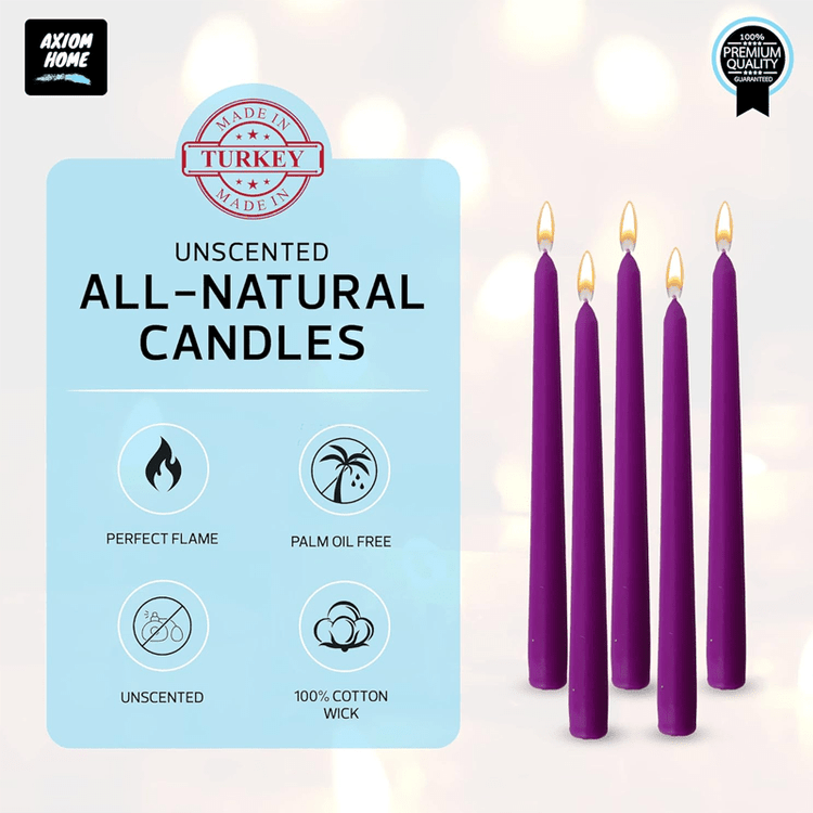 Pack of 10 Unscented Taper Candles-9.84 Inches Tall Thicker Candle Set-9 Hours Burning time (Purple)