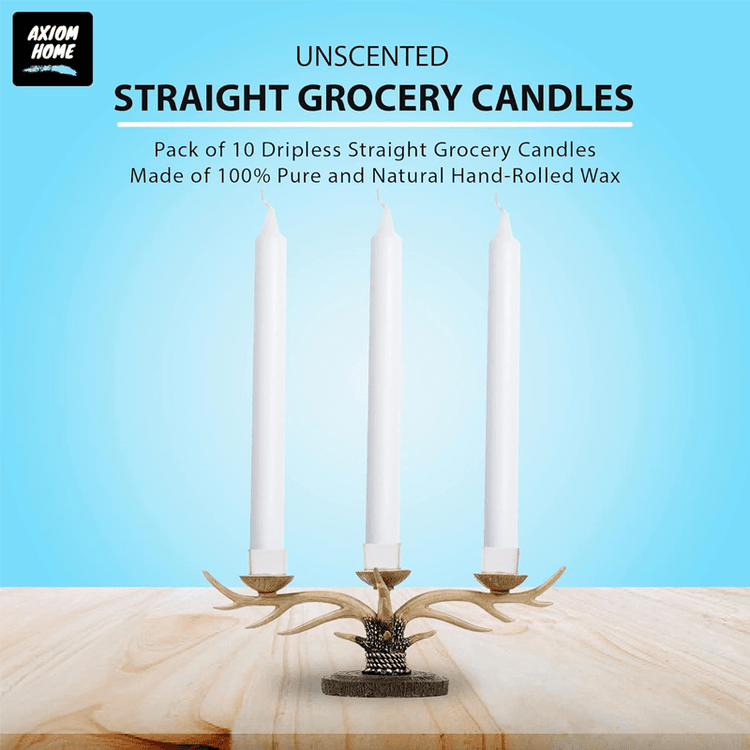 (Pack of 10) Unscented Straight Candles -10 Hours Burning Time (White)