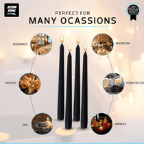 Pack of 10 Unscented Taper Candles-9.84 Inches Tall Thicker Candle Set-9 Hours Burning time (Black)