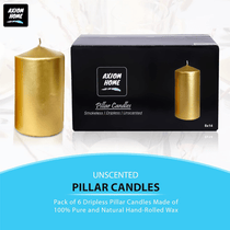 (Pack of 6) Long lasting Pillar Candles 89 Hours - FREE SHIPPING - Axiom (Golden-3.15 x 5.50 Inches)