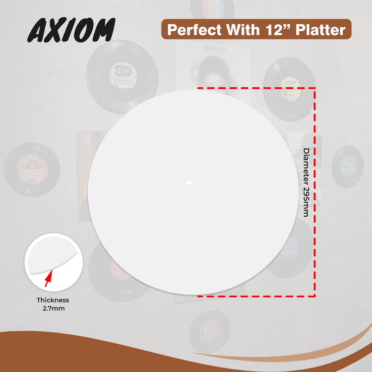 Axiom Turntable Acrylic Slipmat for Vinyl LP Record Players 2.7mm Thick for Better Sound Support on Record Player Provides Antistatic and Tighter bass (White)