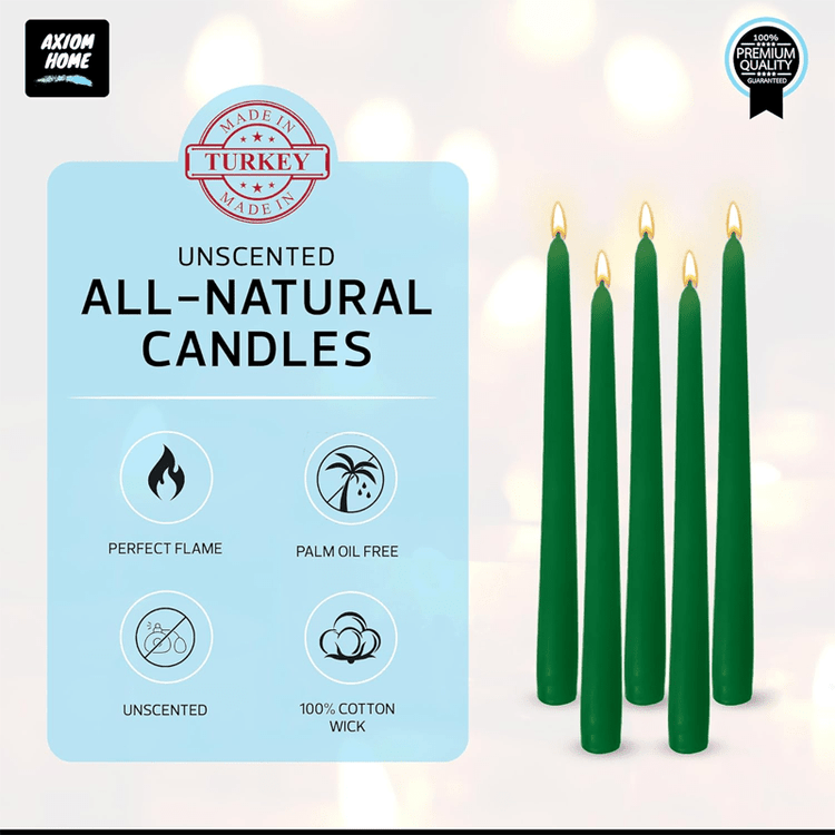 Pack of 10 Unscented Taper Candles-9.84 Inches Tall Thicker Candle Set-9 Hours Burning time (Green)