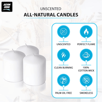 (Pack of 6) Long lasting Pillar Candles 65 Hours - FREE SHIPPING - Axiom (White-3.15 x 3.94 Inches)