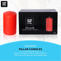 (Pack of 6) Long lasting Pillar Candles 89 Hours - FREE SHIPPING - Axiom (Red-3.15 x 5.50 Inches)