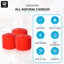 (Pack of 6) Long lasting Pillar Candles 51 Hours - FREE SHIPPING - Axiom (Red-3.15 x 3.15 Inches)