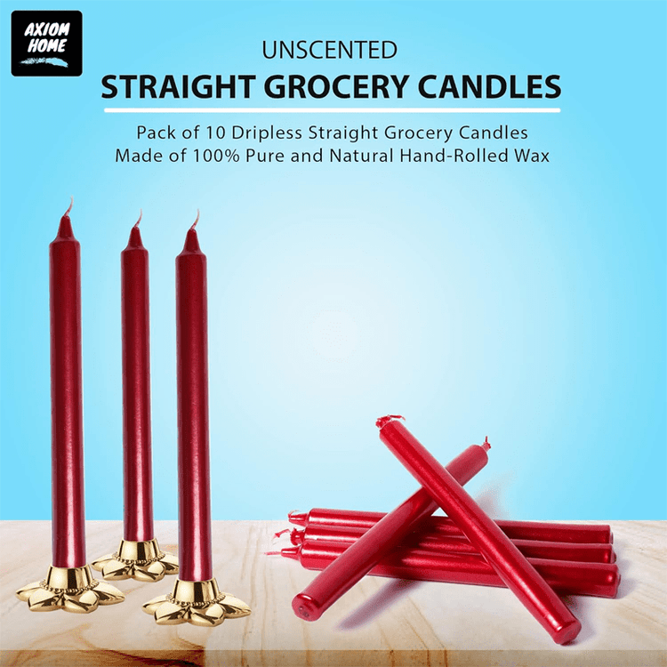 (Pack of 10) Unscented Straight Candles -10 Hours Burning Time (Red)