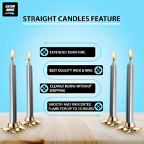 (Pack of 10) Unscented Straight Candles -10 Hours Burning Time (Silver)