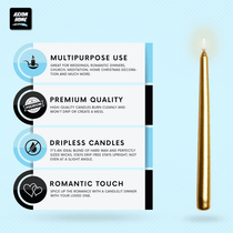 Pack of 10 Unscented Taper Candles-9.84 Inches Tall Thicker Candle Set-9 Hours Burning time (Golden)