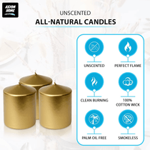 (Pack of 6) Long lasting Pillar Candles 65 Hours - FREE SHIPPING - Axiom (Golden-3.15 x 3.94 Inches)