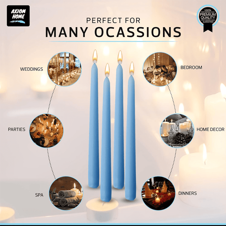Pack of 10 Unscented Taper Candles-9.84 Inches Tall Thicker Candle Set-9 Hours Burning time (Baby Blue)