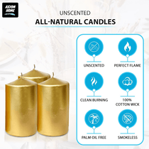 (Pack of 6) Long lasting Pillar Candles 89 Hours - FREE SHIPPING - Axiom (Golden-3.15 x 5.50 Inches)