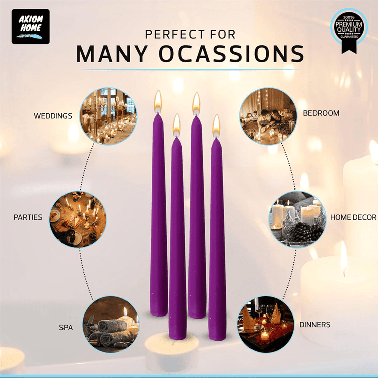 Pack of 10 Unscented Taper Candles-9.84 Inches Tall Thicker Candle Set-9 Hours Burning time (Purple)