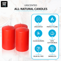 (Pack of 6) Long lasting Pillar Candles 89 Hours - FREE SHIPPING - Axiom (Red-3.15 x 5.50 Inches)