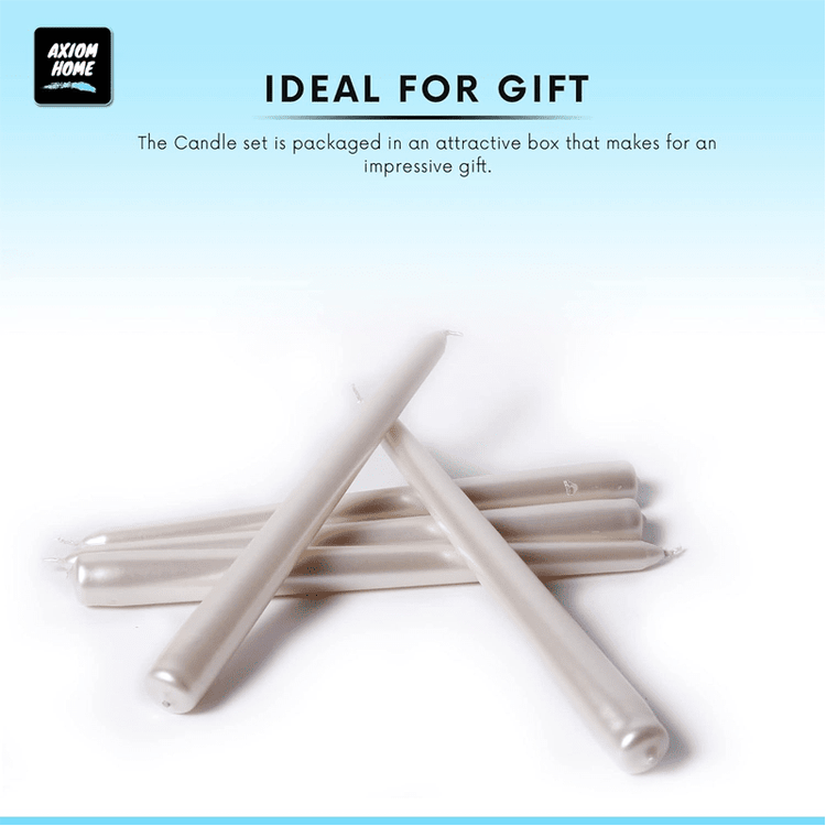 Pack of 10 Unscented Taper Candles-9.84 Inches Tall Thicker Candle Set-9 Hours Burning time (Metallic Pearl White)