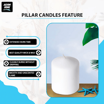 (Pack of 6) Long lasting Pillar Candles 65 Hours - FREE SHIPPING - Axiom (White-3.15 x 3.94 Inches)