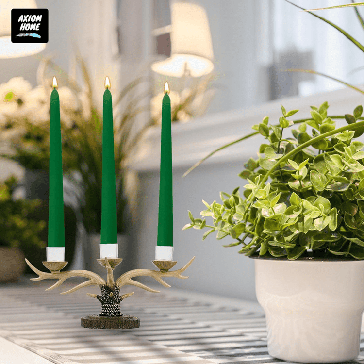 Pack of 10 Unscented Taper Candles-9.84 Inches Tall Thicker Candle Set-9 Hours Burning time (Green)