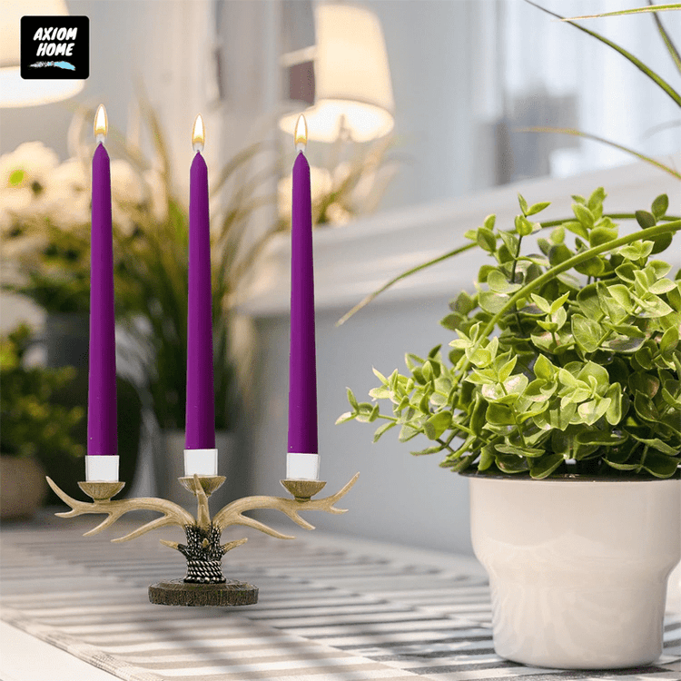 Pack of 10 Unscented Taper Candles-9.84 Inches Tall Thicker Candle Set-9 Hours Burning time (Purple)