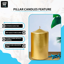 (Pack of 6) Long lasting Pillar Candles 89 Hours - FREE SHIPPING - Axiom (Golden-3.15 x 5.50 Inches)