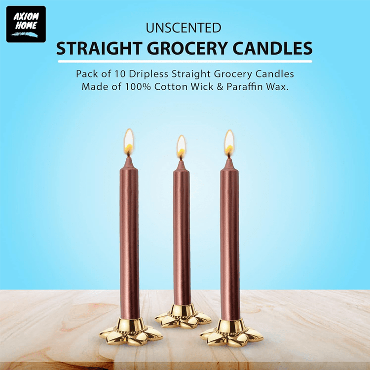 (Pack of 10) Unscented Straight Candles -10 Hours Burning Time (Metallic Copper)