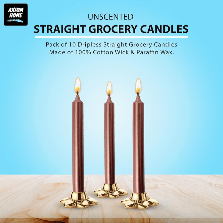 (Pack of 10) Unscented Straight Candles -10 Hours Burning Time (Metallic Copper)