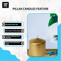 (Pack of 6) Long lasting Pillar Candles 51 Hours - FREE SHIPPING - Axiom (Golden-3.15 x 3.15 Inches)