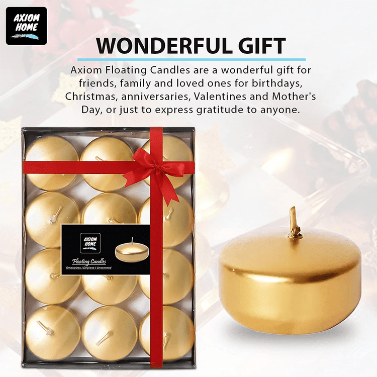 Unscented Pack of 24 Floating Candles, 4 Hours Burning Time - ( Metallic Golden )