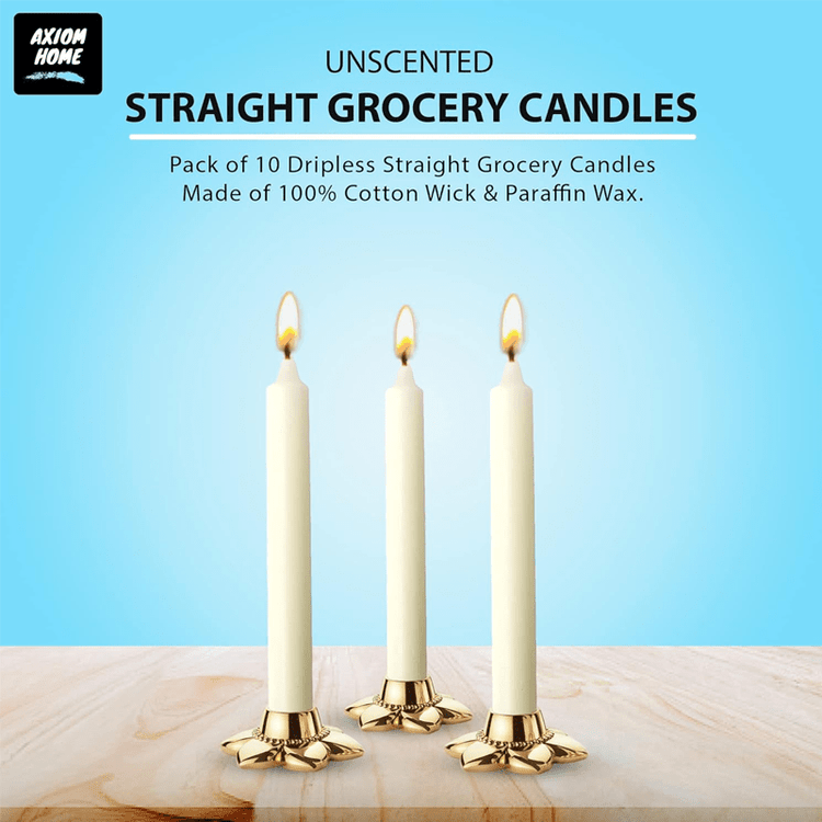 (Pack of 10) Unscented Straight Candles -10 Hours Burning Time (Ivory)