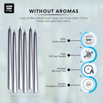 Pack of 10 Unscented Taper Candles-9.84 Inches Tall Thicker Candle Set-9 Hours Burning time (Metallic Silver)