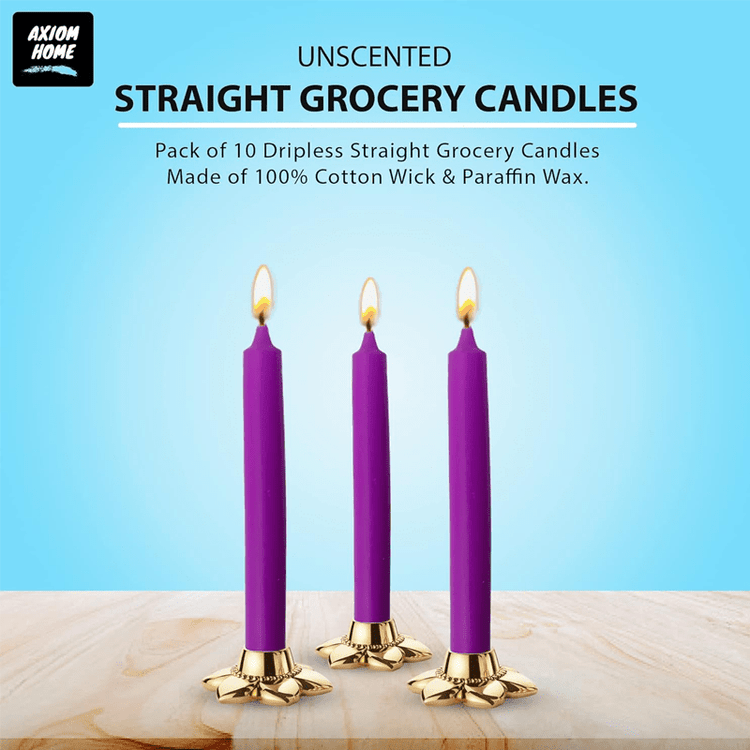 (Pack of 10) Unscented Straight Candles -10 Hours Burning Time (Purple)