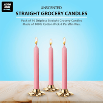 (Pack of 10) Unscented Straight Candles -10 Hours Burning Time (Baby Pink)