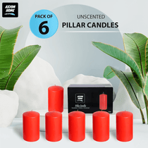 (Pack of 6) Long lasting Pillar Candles 89 Hours - FREE SHIPPING - Axiom (Red-3.15 x 5.50 Inches)